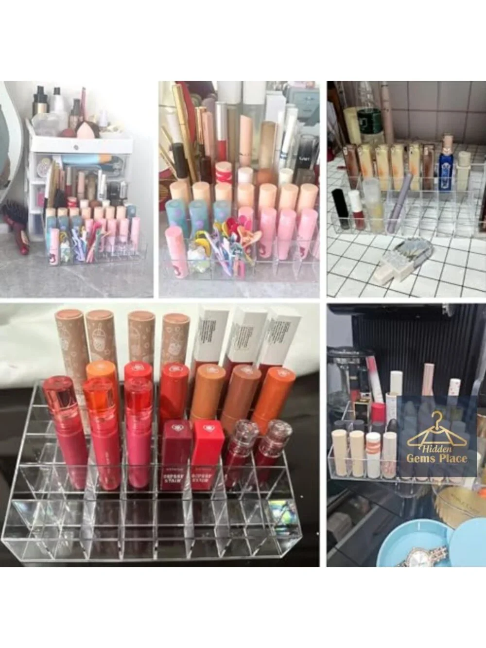 Clear Acrylic 40 Grid Lipstick Holder Organizer Display Case for Makeup Storage